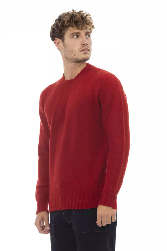 Alpha Studio Elegant Crewneck Wool Sweater in Bold Red