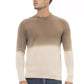 Alpha Studio Beige Crewneck Sweater with Ribbed Details