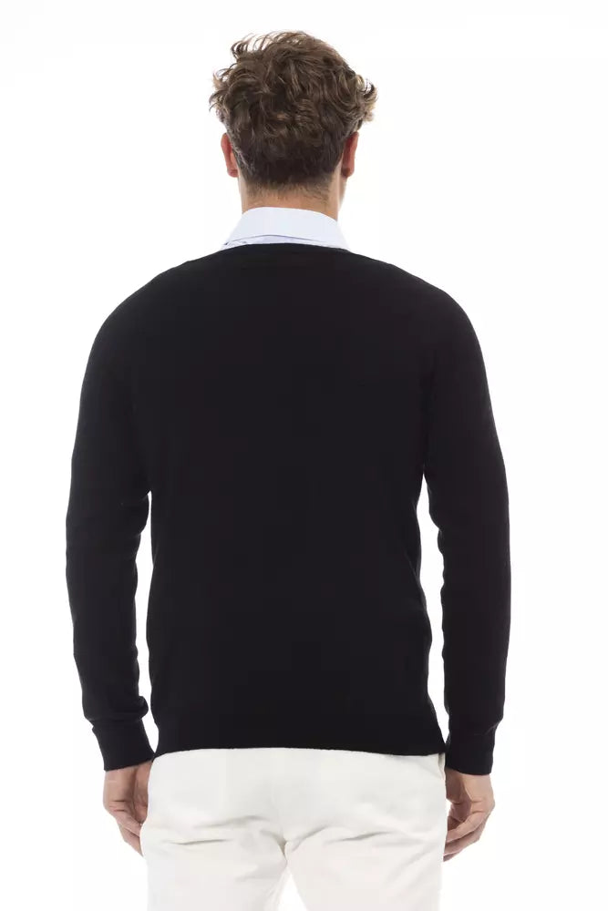 Alpha Studio Elegant V-Neck Sweater in Sleek Black