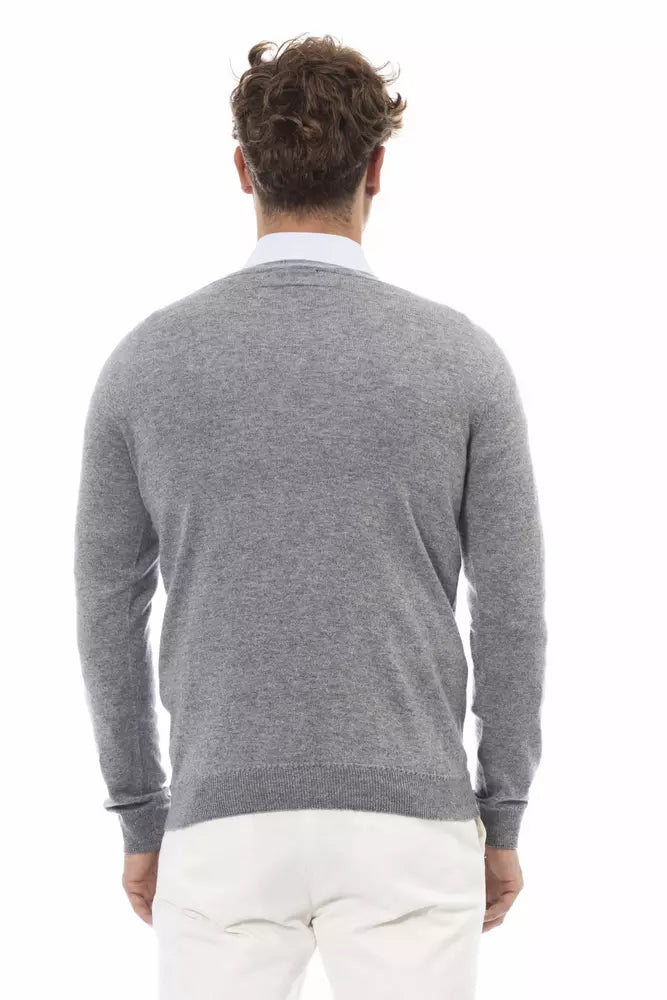 Alpha Studio Chic V-Neck Sweater in Subtle Gray