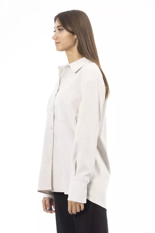 Alpha Studio Elegant White Button-Up with Front Pocket