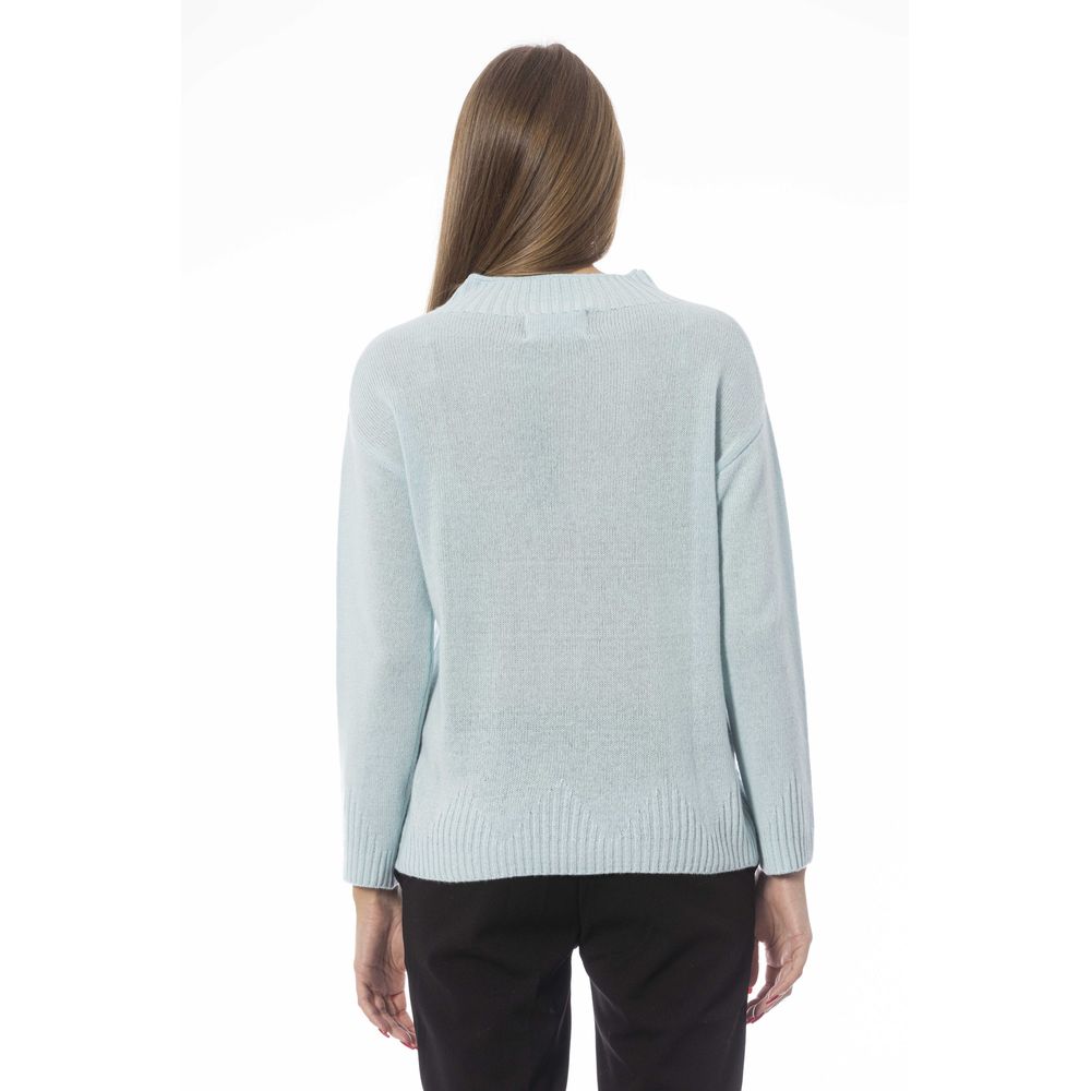Baldinini Trend Elegant Light Blue Volcano Neck Sweater