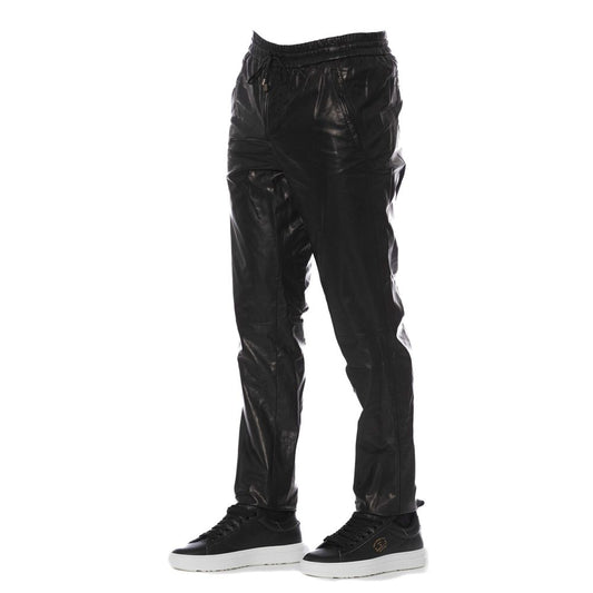 Trussardi Sleek Black Leather Trousers for Men