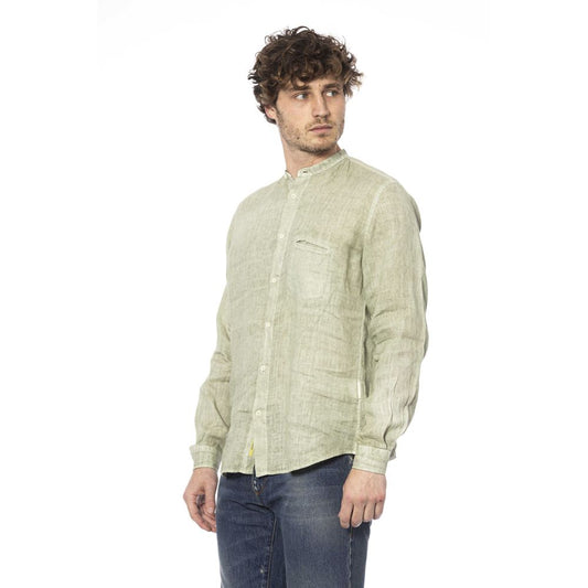 Distretto12 Elegant Green Linen Shirt with Mandarin Collar