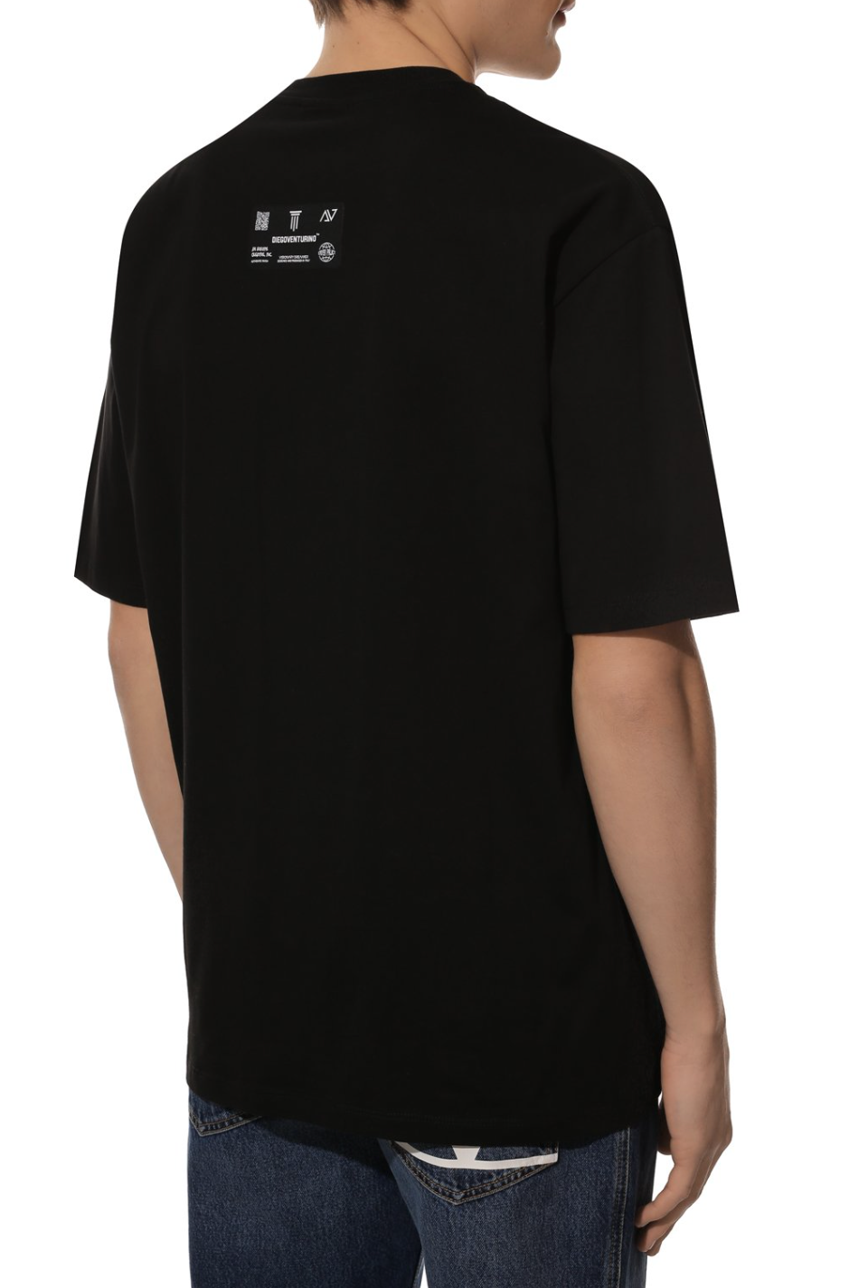 Diego Venturino Sleek Black Cotton T-Shirt with Signature Design