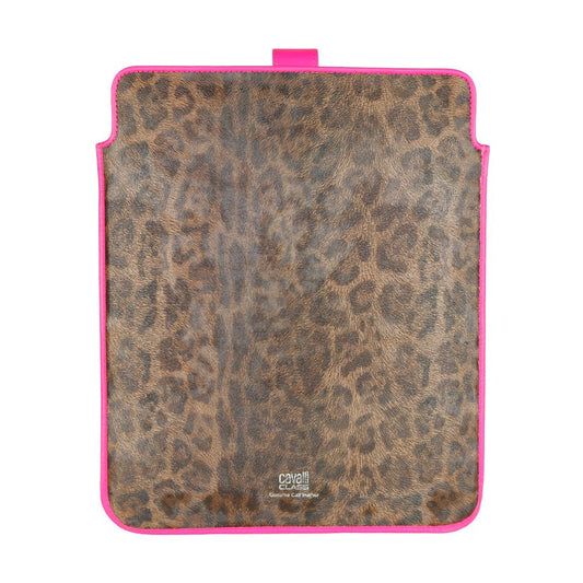 Cavalli Class Fuchsia Leopard Print Calfskin Tablet Case
