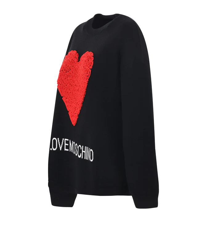 Love Moschino Embossed Heart Ruffle Wool Blend Sweater