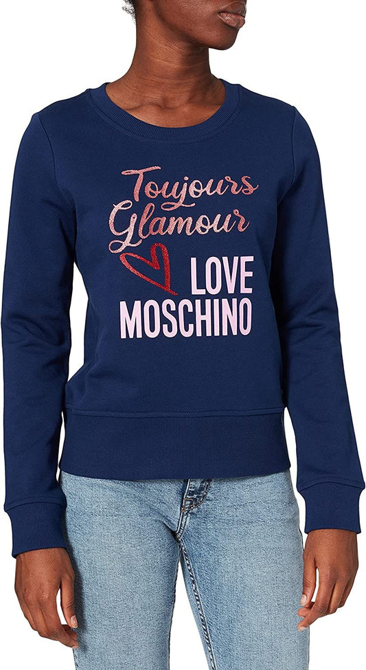 Love Moschino Chic Blue Cotton Sweatshirt with Designer Emblem