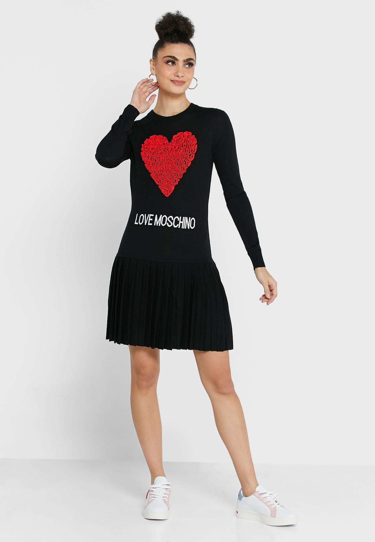 Love Moschino Embossed Heart Crewneck Knit Dress
