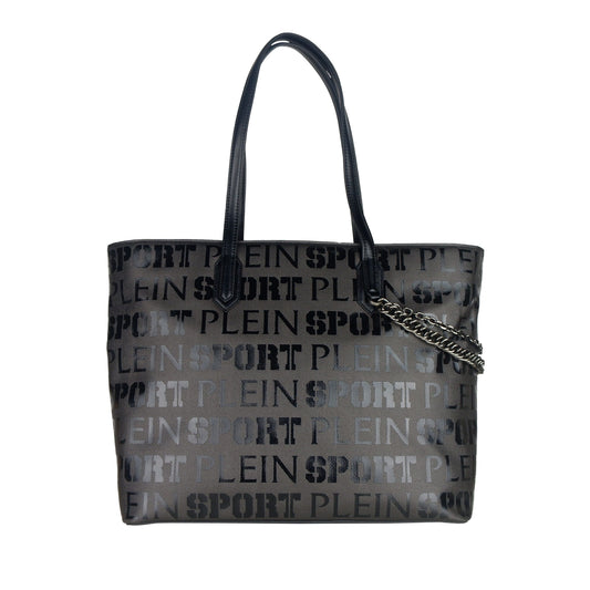 Plein Sport Elegant Black Logo Printed Shopper Bag with Crossbelt