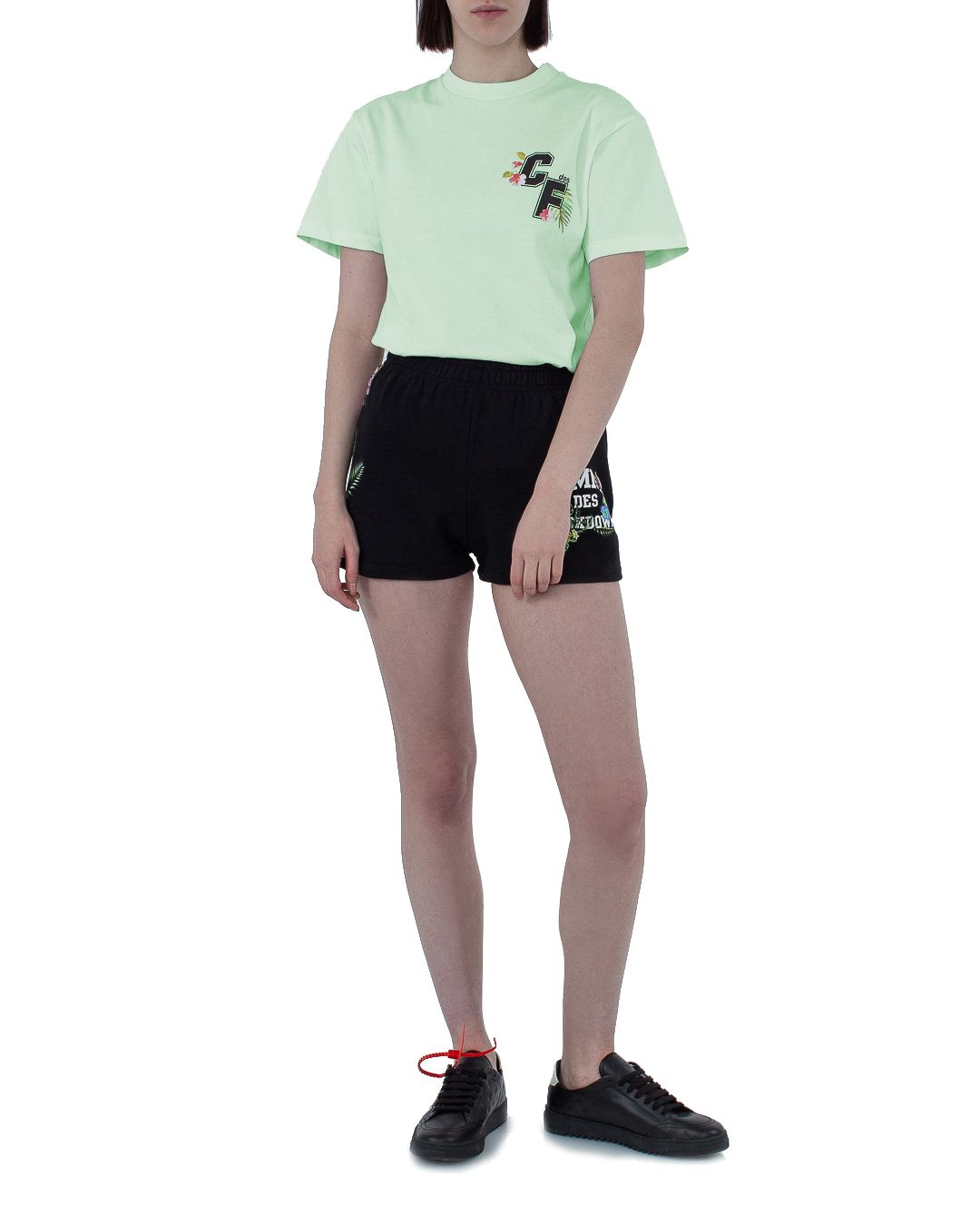 Comme Des Fuckdown Chic Logo Print Crew Neck Tee in Green