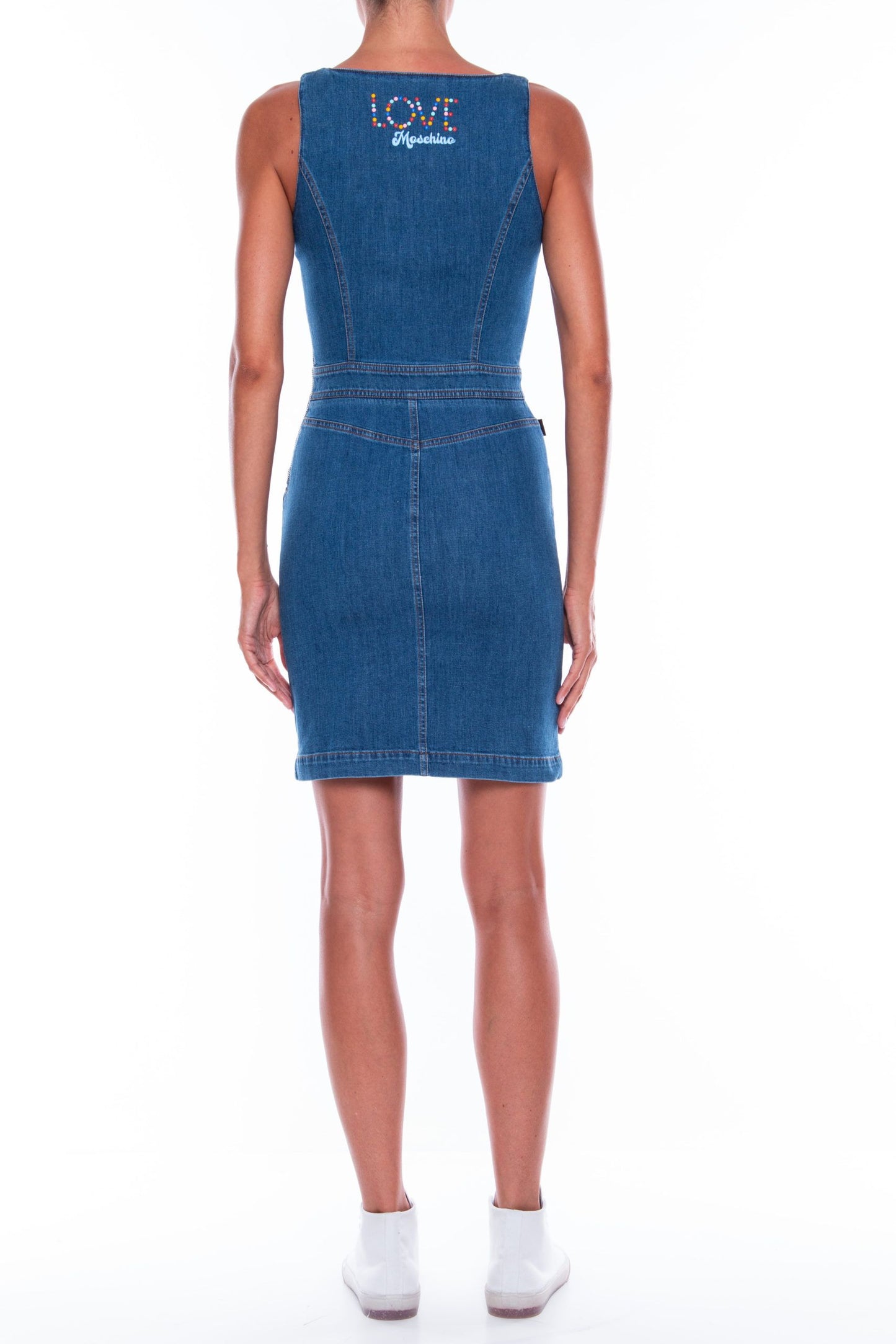 Love Moschino Chic Sleeveless Denim Dress with Colorful Accents