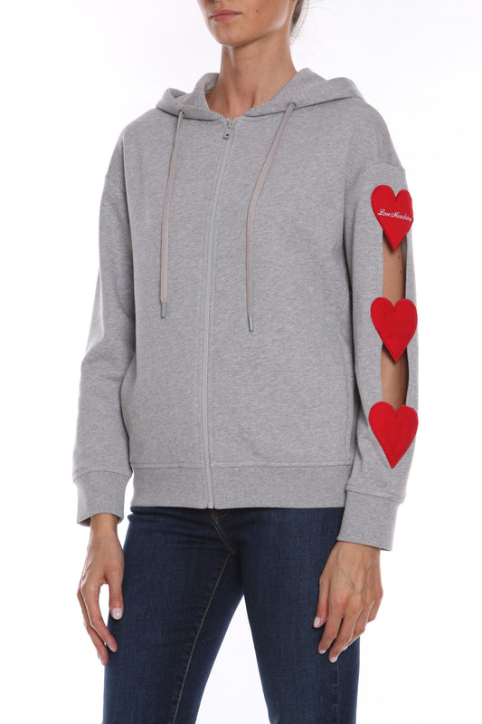 Love Moschino Heart Applique Cotton Hoodie with Zip Closure