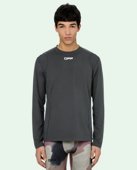 Off-White Chic Gray Logo Tee with Sleek Back Detail