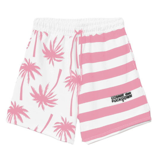Comme Des Fuckdown Chic Pink Striped Drawstring Shorts