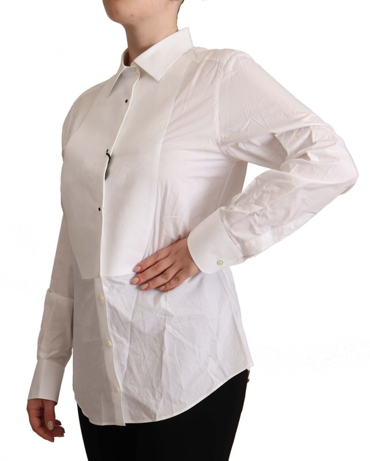 Dolce & Gabbana Elegant White Cotton Collared Top