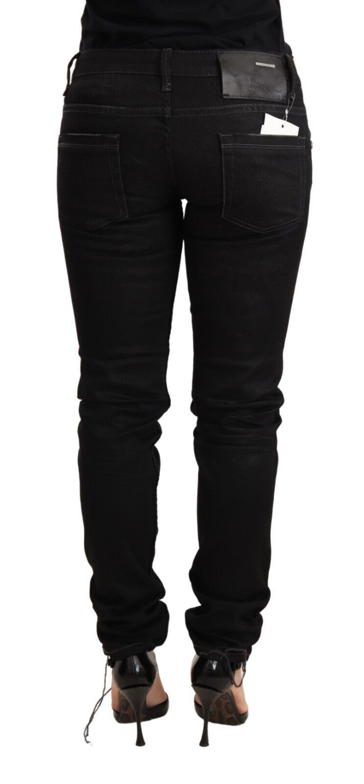 Acht Black Washed Cotton Slim Fit Denim Low Waist Trouser Jeans
