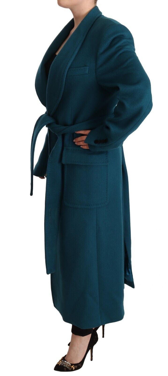 Dolce & Gabbana Blue Green Wool Long Sleeves Trench Coat Jacket