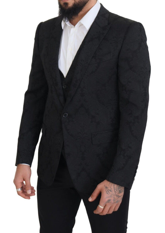 Dolce & Gabbana Elegant Black Martini Suit Jacket & Vest Ensemble