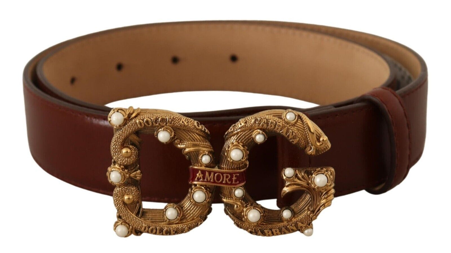 Dolce & Gabbana Brown Leather Brass Logo Buckle Amore Belt