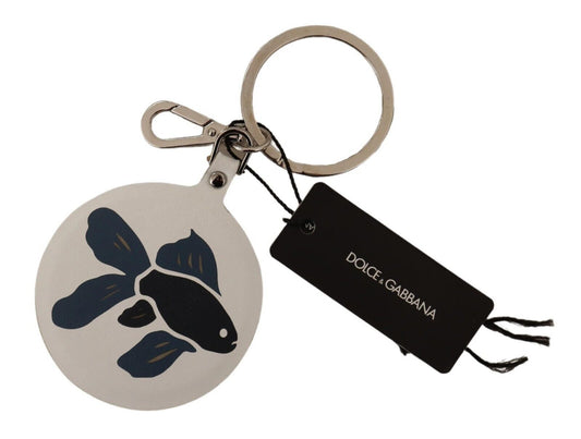 Dolce & Gabbana Chic White Leather Keychain
