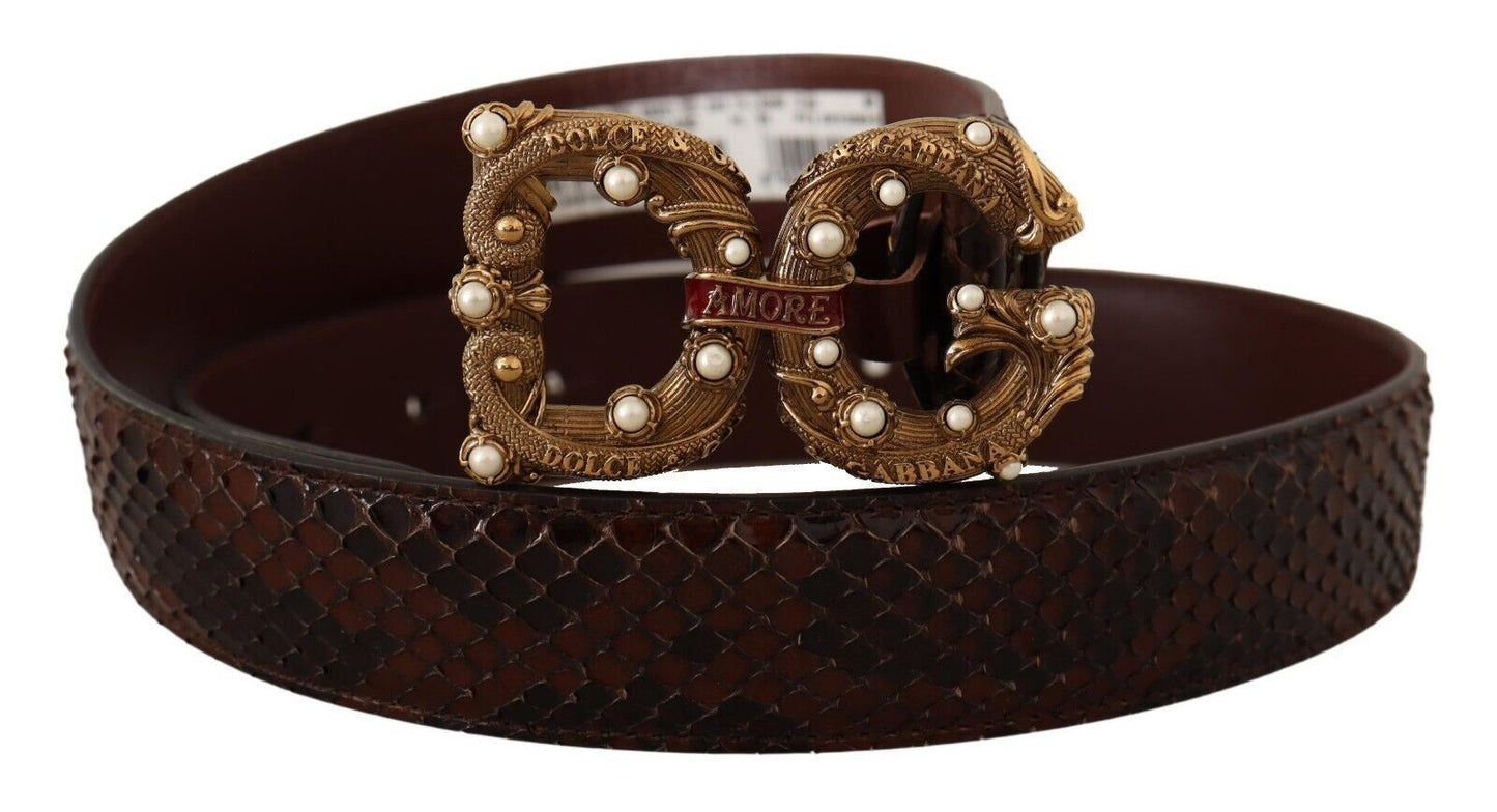 Dolce & Gabbana Brown Exotic Leather Logo Buckle Amore Belt
