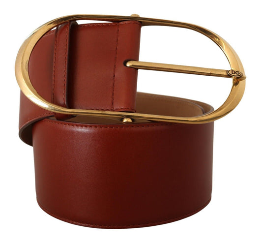 Dolce & Gabbana Elegant Maroon Leather Belt with Gold Accents