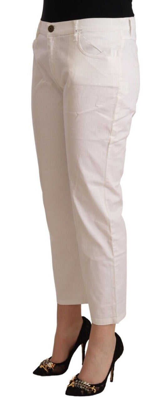 L'Autre Chose White Cotton Mid Waist Cropped Denim Jeans