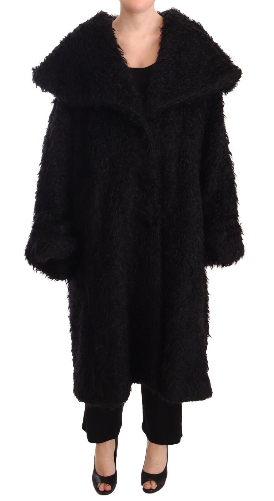 Dolce & Gabbana Black Mohair Fur Cape Trench Coat Jacket