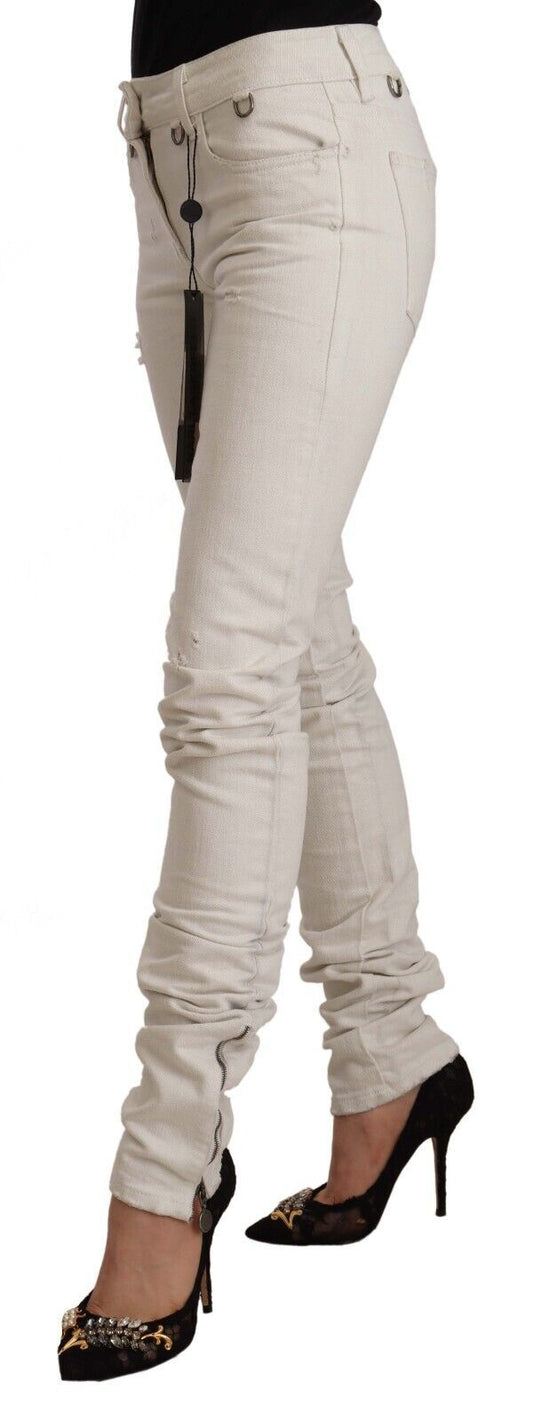 Karl Lagerfeld White Mid Waist Cotton Denim Slim Fit Jeans