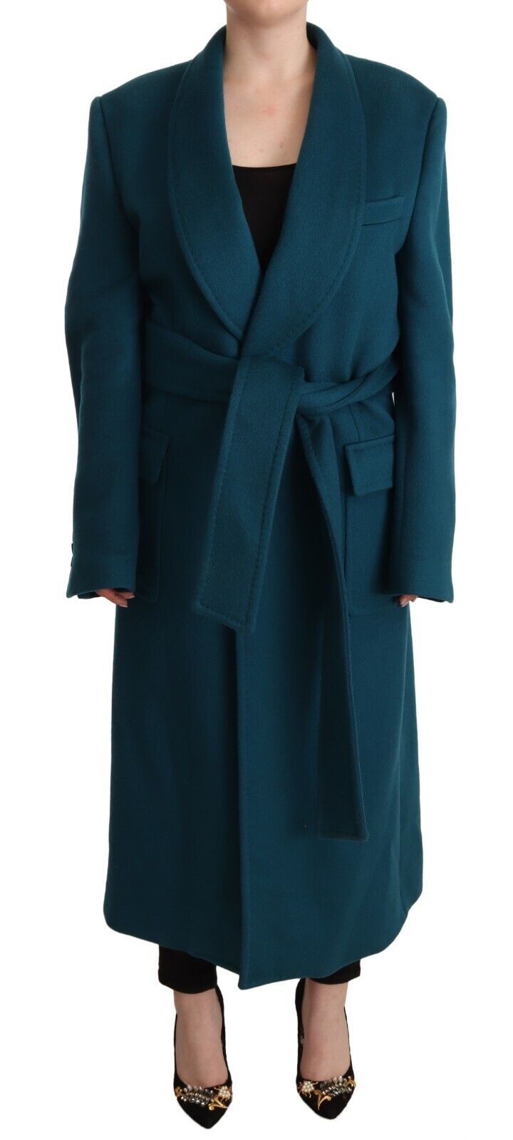 Dolce & Gabbana Blue Green Wool Long Sleeves Trench Coat Jacket