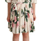Dolce & Gabbana White Rose Print Stretch Silk Pleated Dress