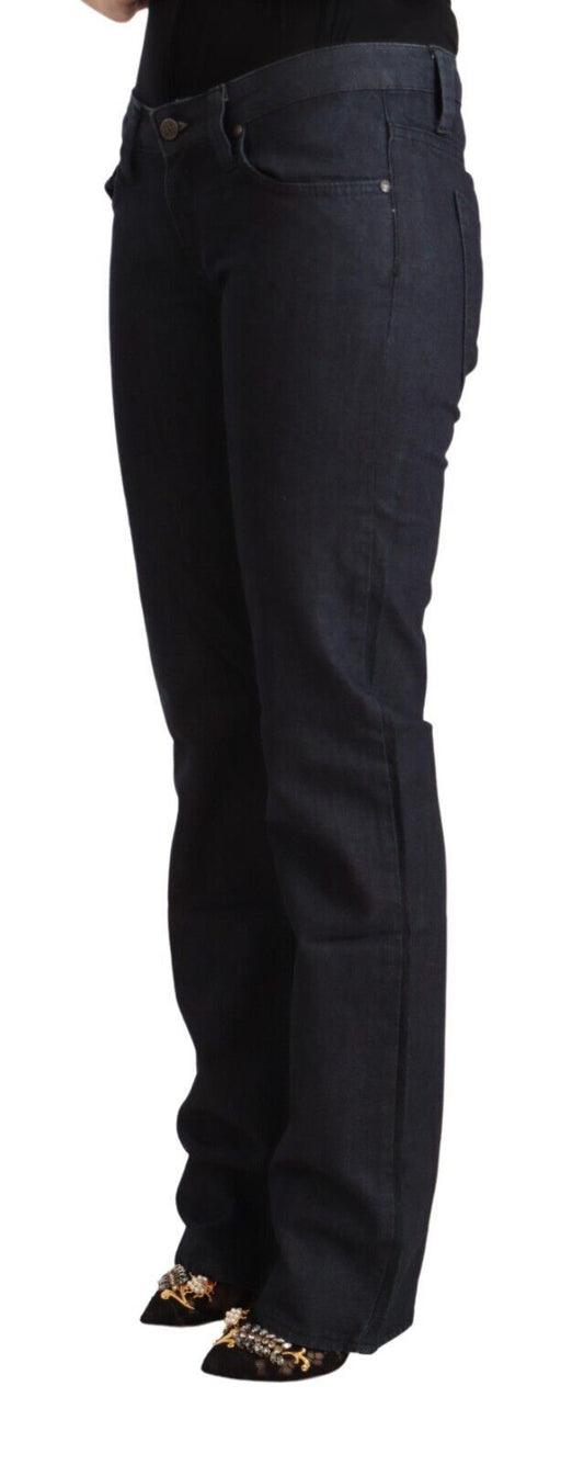 Exte Dark Blue Cotton Stretch Low Waist Straight Denim Jeans