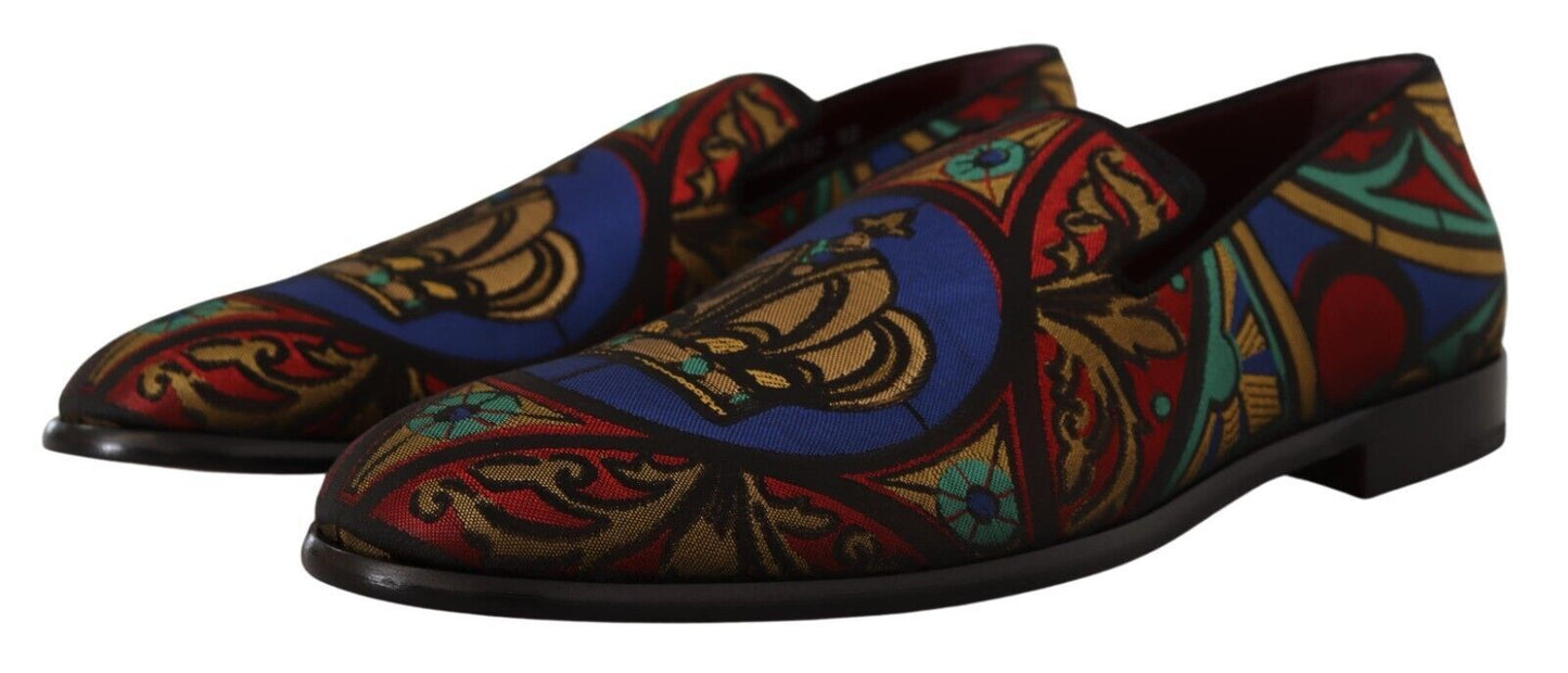 Dolce & Gabbana Multicolor Jacquard Slide-On Loafer Slippers