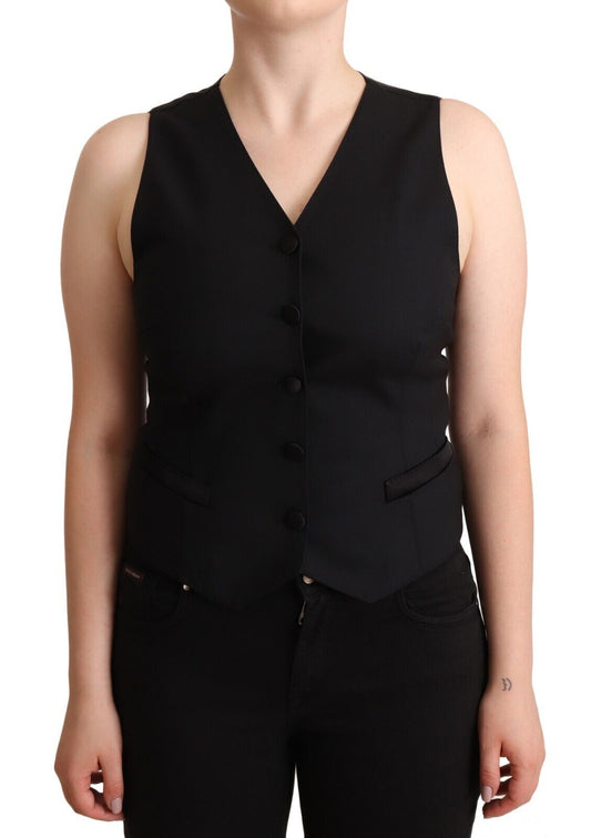 Dolce & Gabbana Elegant Black Vest Top with Button Detail