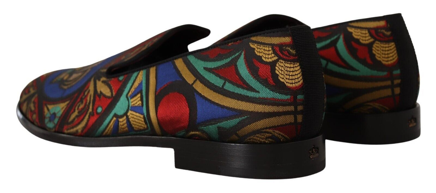 Dolce & Gabbana Multicolor Jacquard Slide-On Loafer Slippers