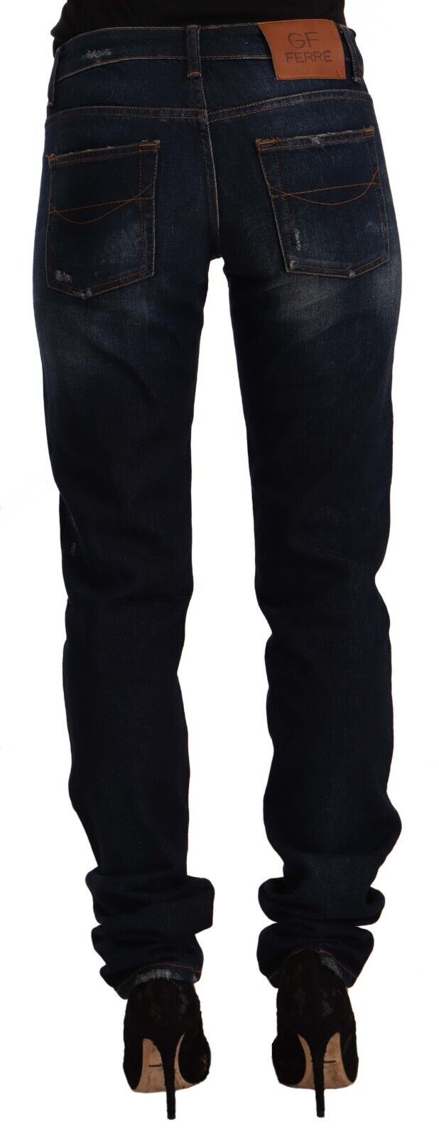 GF Ferre Chic Mid-Waist Skinny Jeans in Dark Blue Wash