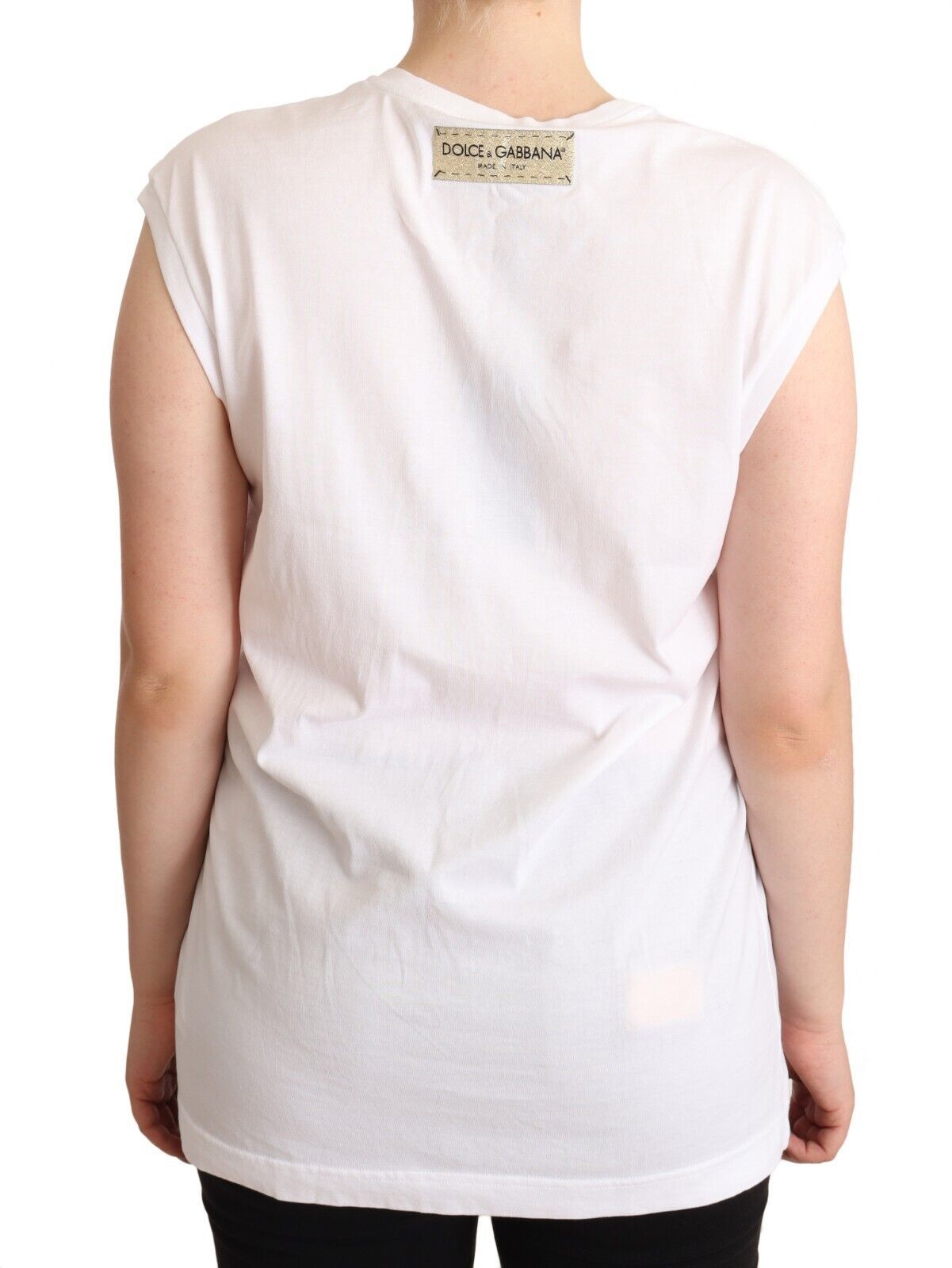 Dolce & Gabbana White Logo Print Cotton Sleeveless Tank T-Shirt
