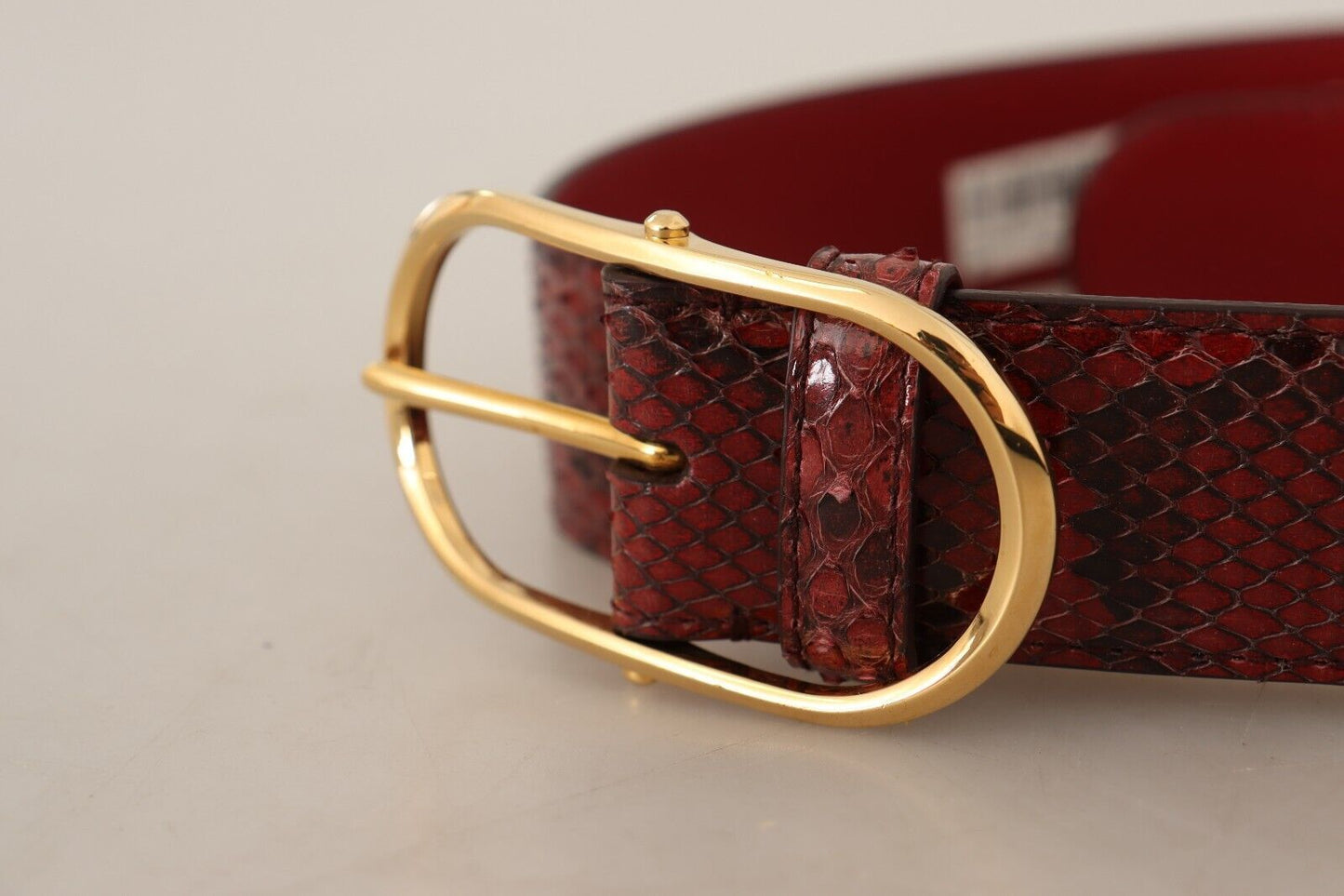 Dolce & Gabbana Red Exotic Leather Gold Oval Buckle Belt