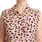 Love Moschino Pink Leopard Print Sleeveless Collared Polo Top