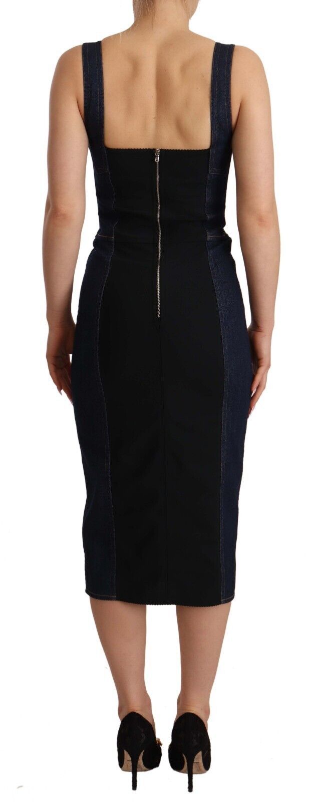 Dolce & Gabbana Dark Blue Cotton Denim Sheath Midi Dress