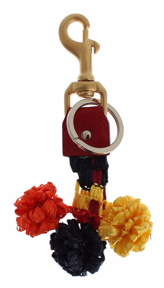 Dolce & Gabbana Gold Yellow Raffia Leather Clasp Finder Chain Keyring