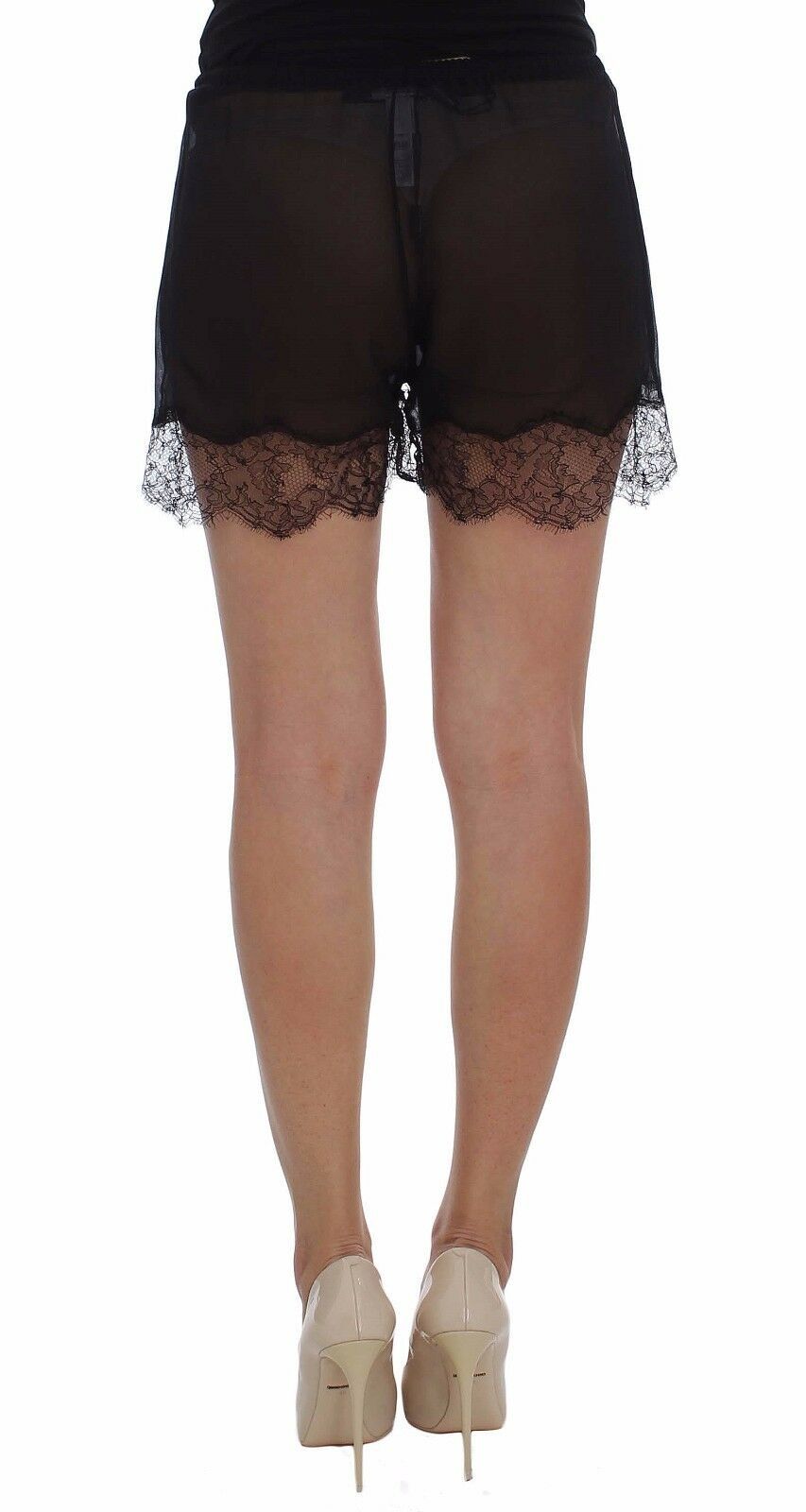 Dolce & Gabbana Black Floral Lace Silk Sleepwear Shorts