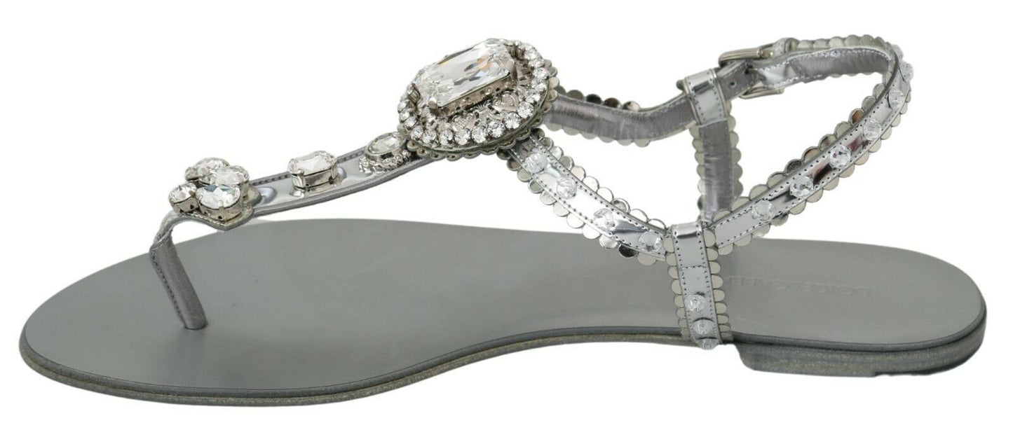 Dolce & Gabbana Silver Crystal Sandals Flip Flops Shoes