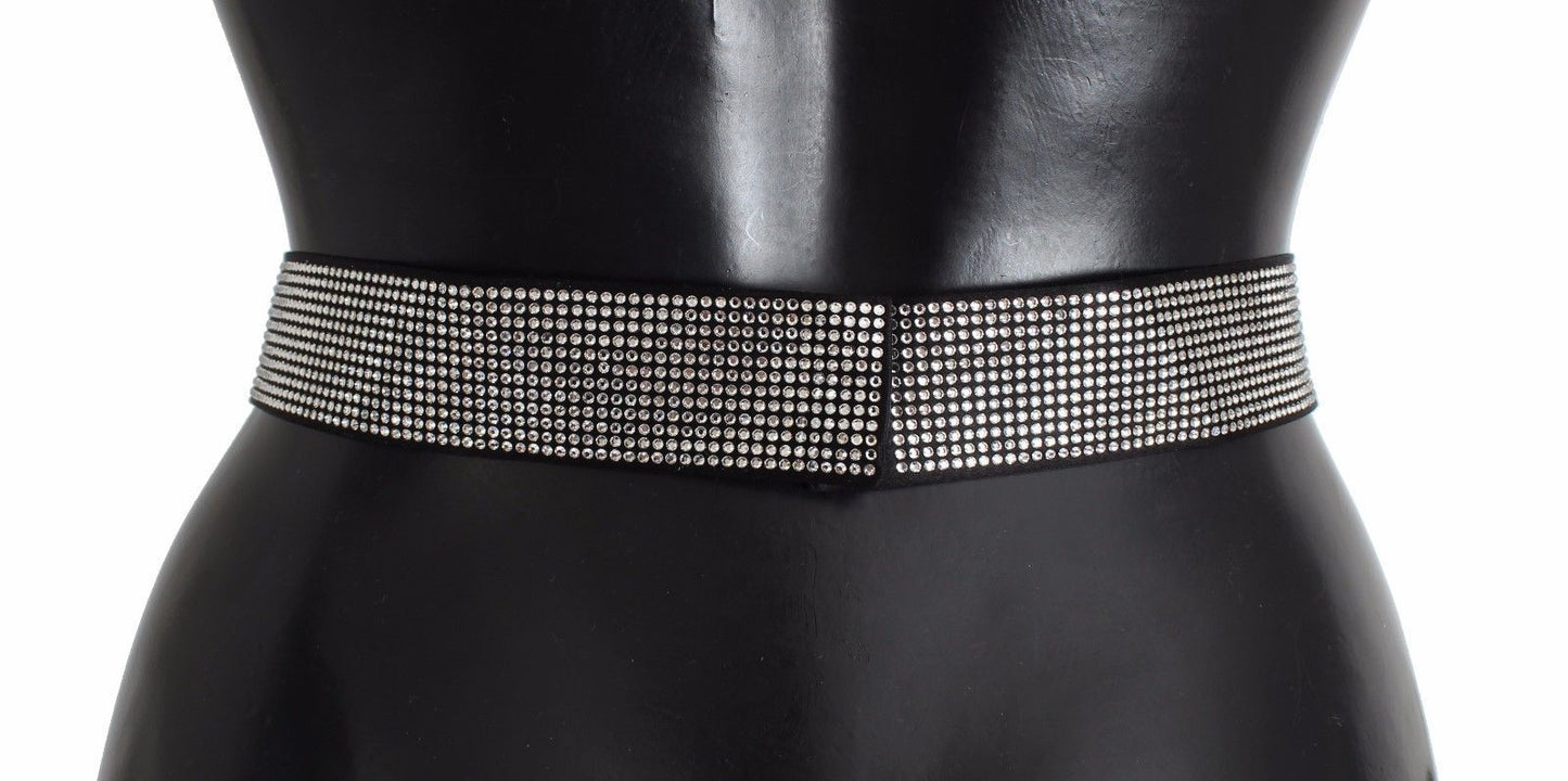 Dolce & Gabbana Black Silk Clear Crystal Bow Waist Belt