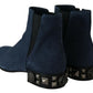 Dolce & Gabbana Chic Blue Suede Mid-Calf Boots with Stud Details