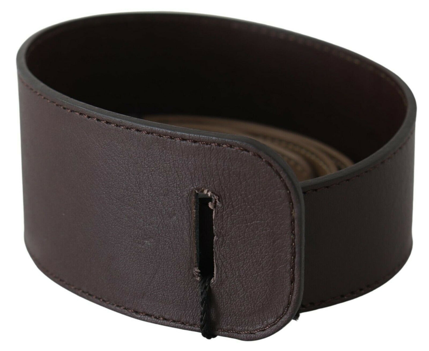 GF Ferre Brown Genuine Leather Logo Wide Waist Belt