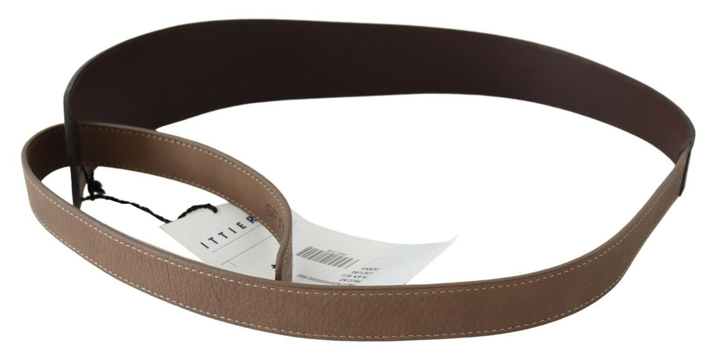 GF Ferre Brown Genuine Leather Logo Wide Waist Belt