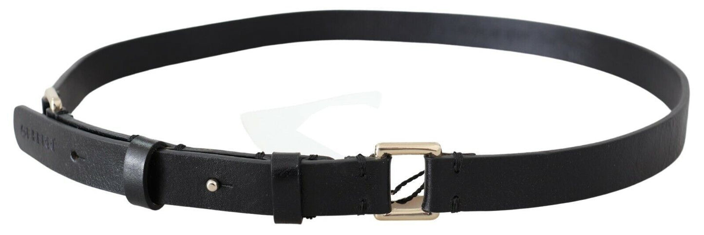 GF Ferre Elegant Black Leather Fashion Belt with Gold-Tone Buckle