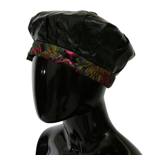 Dolce & Gabbana Elegant Black Beret Cap with Floral Lining